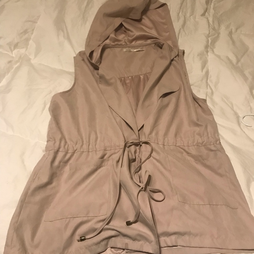 Long faux suede cream vest with hood